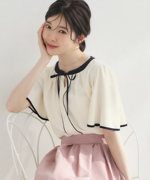 Couture Brooch / クチュールブローチ シャツ・ブラウス | 配色パイピングブラウス（アイボリー(504)）