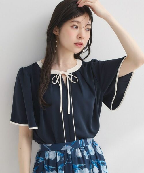 Couture Brooch / クチュールブローチ シャツ・ブラウス | 配色パイピングブラウス（ネイビー(594)）