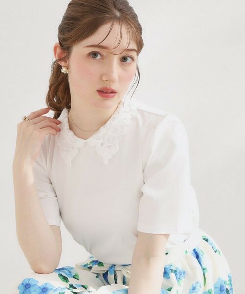 Couture Brooch / クチュールブローチ カットソー | 60シル衿レースカットソー(オフホワイト(003))