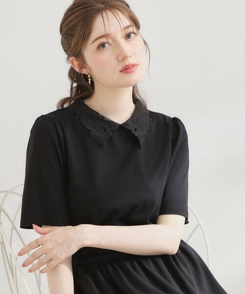 Couture Brooch / クチュールブローチ カットソー | 60シル衿レースカットソー(ブラック(019))