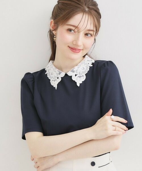 Couture Brooch / クチュールブローチ カットソー | 60シル衿レースカットソー(ネイビー(594))