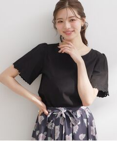 Couture Brooch / クチュールブローチ カットソー | 袖スカラップ リボン＆フラワー柄カットソー