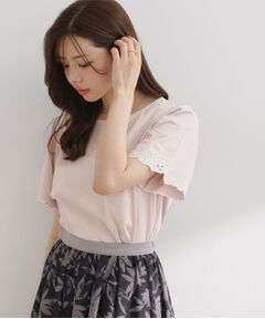 Couture Brooch / クチュールブローチ カットソー | 袖スカラップ リボン＆フラワー柄カットソー
