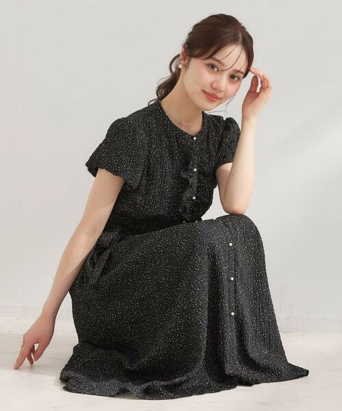 Couture Brooch / クチュールブローチ ロング・マキシ丈ワンピース | フロントフリルドットワンピース(ブラック(119))
