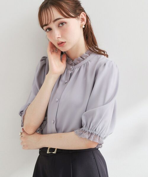 Couture Brooch / クチュールブローチ シャツ・ブラウス | エンブロレース前後2WAY5分袖ブラウス（サックスブルー(090)）