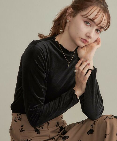 Couture Brooch / クチュールブローチ カットソー | 【上品な透け感・洗濯機可】シアーベロアトップス(ブラック(019))