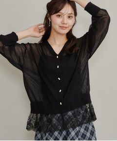 Couture Brooch / クチュールブローチ カーディガン・ボレロ | レースペプラム付愛されシアーカーディガン