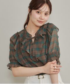 Couture Brooch / クチュールブローチ シャツ・ブラウス | 揚柳シフォンフリルチェックブラウス