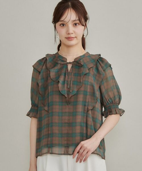 Couture Brooch / クチュールブローチ シャツ・ブラウス | 揚柳シフォンフリルチェックブラウス | 詳細25