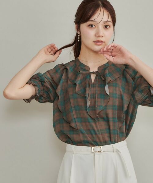 Couture Brooch / クチュールブローチ シャツ・ブラウス | 揚柳シフォンフリルチェックブラウス | 詳細4