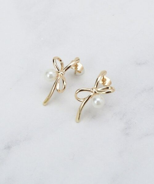 Couture Brooch / クチュールブローチ ピアス・イヤリング | リボンモチーフピアス（ゴールド(007)）