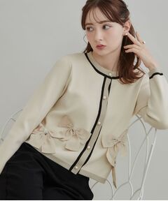 Couture Brooch / クチュールブローチ カーディガン・ボレロ | 【リボンが主役】配色 総針スカラカーディガン
