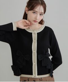 Couture Brooch / クチュールブローチ カーディガン・ボレロ | 【リボンが主役】配色 総針スカラカーディガン