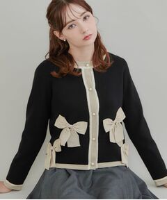 Couture Brooch / クチュールブローチ カーディガン・ボレロ | 【リボンが主役】配色 総針スカラカーディガン