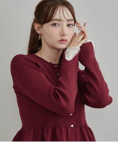 Couture Brooch / クチュールブローチ カーディガン・ボレロ | 【上品見えの袖レース】ペプラム カーディガン