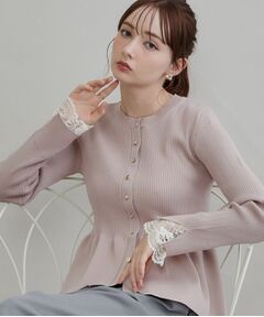 Couture Brooch / クチュールブローチ カーディガン・ボレロ | 【上品見えの袖レース】ペプラム カーディガン