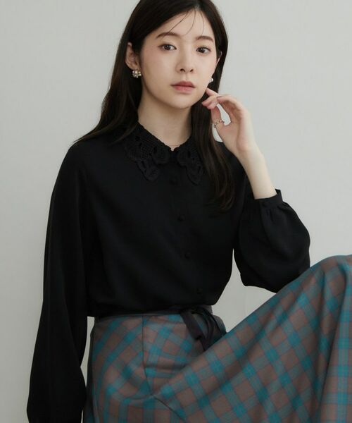 Couture Brooch / クチュールブローチ シャツ・ブラウス | レース衿ジョーゼットブラウス(ブラック(019))