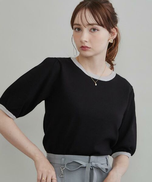 Couture Brooch / クチュールブローチ ニット・セーター | 【きちんと見えて華やか・アンサンブル可】ラメ配色ニット(ブラック(519))
