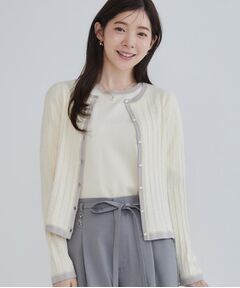 Couture Brooch / クチュールブローチ カーディガン・ボレロ | 【立体編みが上品・アンサンブル可】ラメ配色 ケーブルカーディガン