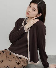 Couture Brooch / クチュールブローチ カーディガン・ボレロ | 【立体編みが上品・アンサンブル可】ラメ配色 ケーブルカーディガン