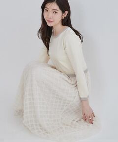 Couture Brooch / クチュールブローチ ロング・マキシ丈ワンピース | 【チュールの上品な揺れ・セットアップ可】ドッキング ニットワンピース