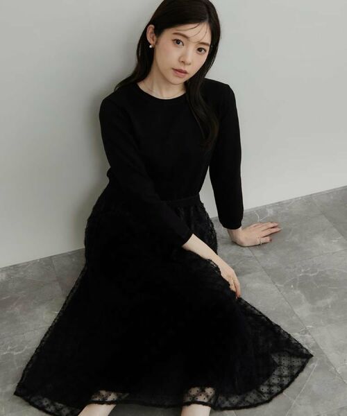Couture Brooch / クチュールブローチ ロング・マキシ丈ワンピース | 【チュールの上品な揺れ・セットアップ可】ドッキング ニットワンピース | 詳細15