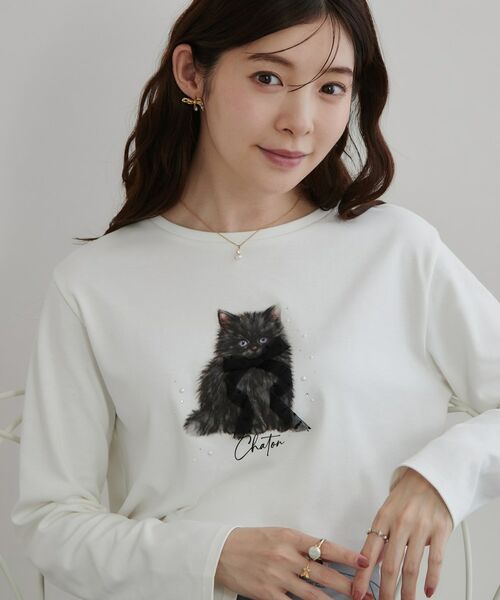 Couture Brooch / クチュールブローチ カットソー | 猫プリント/ロゴ刺繍アソートロンT(オフホワイト(103))