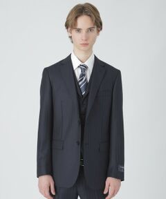 Ermenegildo Zegna ネイビーシャドーストライプスリーピーススーツ