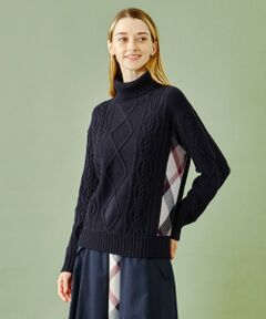 【WEB限定】クレストブリッジチェックコンビケーブルニット