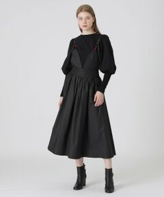 ◆ドレッシーなデザインの2WAYジャンパースカート<br /><br />【Design】<br />ボリュームのあるタックギャザーがポイントのジャンパースカート。<br />ナイトドレスのようなラインの上身頃と華奢な肩紐が上品な印象を与えます。<br />上身頃は、ウエスト部分から取り外しが可能なので、マキシスカートとしても着用していただけます。