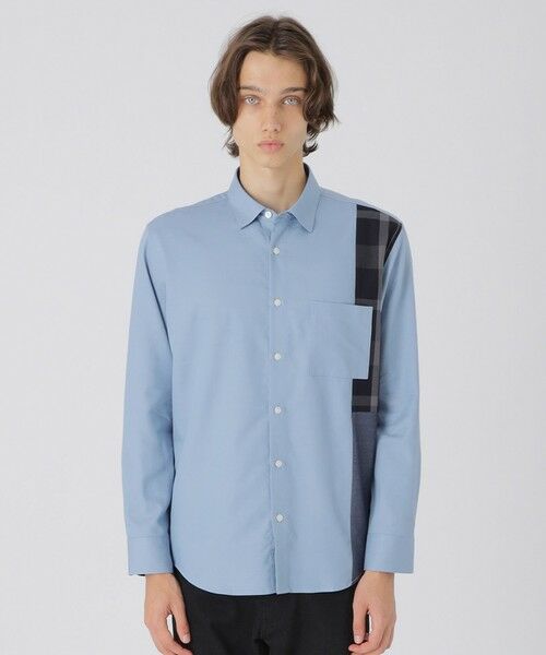 BLUE LABEL / BLACK LABEL CRESTBRIDGE/ブルーレーベル / ブラックレーベル・クレストブリッジ 【一部店舗限定】デニムライクパッチワークシャツ ブルー2 L BLUE LABEL / BLACK LABEL CRESTBRIDGE/ブルーレーベル / ブラックレーベル・クレストブリッジ 【一部店舗限定】デニムライクパッチワークシャツ ブルー2 L