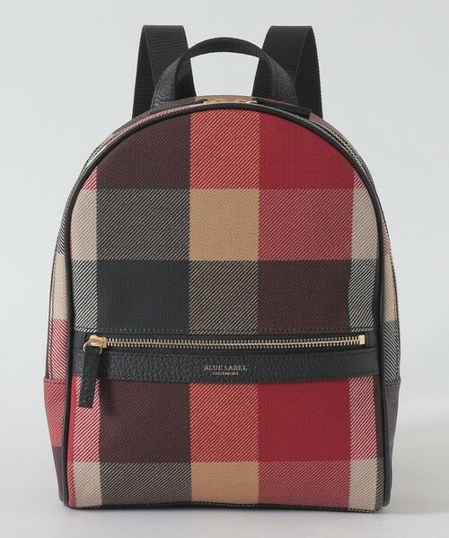 BLUE LABEL CRESTBRIDGE ブラックリュック赤チェック パーシャルクレストブリッジチェックナイロンバックパック