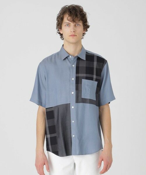 BLUE LABEL / BLACK LABEL CRESTBRIDGE/ブルーレーベル / ブラックレーベル・クレストブリッジ デニムライクキュプラパッチワークシャツ ライトブルー3 LL BLUE LABEL / BLACK LABEL CRESTBRIDGE/ブルーレーベル / ブラックレーベル・クレストブリッジ デニムライクキュプラパッチワークシャツ ライトブルー3 LL