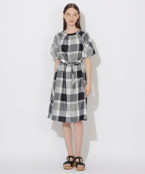 BLUE LABEL / BLACK LABEL CRESTBRIDGE/ブルーレーベル / ブラックレーベル・クレストブリッジ 【WEB限定】クレストブリッジチェッククロッシングツイルパフスリーブドレス チャコールグレー1 36 BLUE LABEL / BLACK LABEL CRESTBRIDGE/ブルーレーベル / ブラックレーベル・クレストブリッジ 【WEB限定】クレストブリッジチェッククロッシングツイルパフスリーブドレス チャコールグレー1 36
