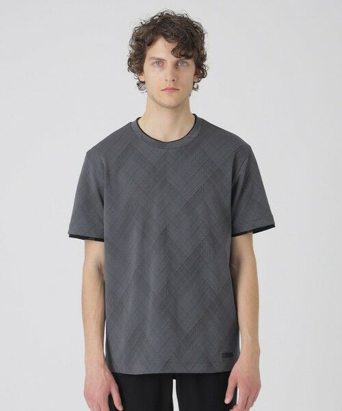 上品なブランド ブリスターバイアスシャドーチェックTシャツ （カットソー トップス