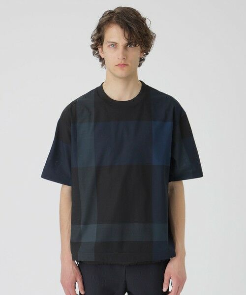 BLUE LABEL CRESTBRIDGE バックチェックTシャツ セール】 【BLACK lab.】ファブリックコンビクレストブリッジ