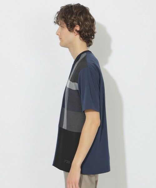 ブルーレーベル　黒 半袖Tシャツ チェック柄 バックデザイン セール】 テクスチャータックサイドチェックTシャツ