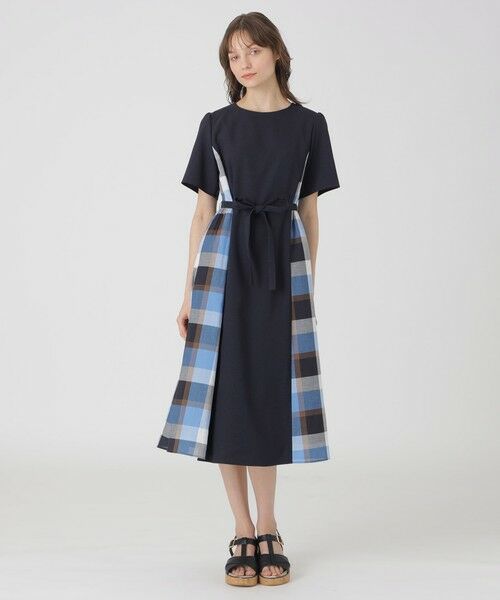 BLUE LABEL / BLACK LABEL CRESTBRIDGE / ブルーレーベル / ブラックレーベル・クレストブリッジ  ドレス | ウェザーストレッチチェックコンビドレス（ネイビー3）