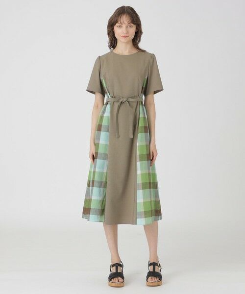 BLUE LABEL / BLACK LABEL CRESTBRIDGE / ブルーレーベル / ブラックレーベル・クレストブリッジ  ドレス | ウェザーストレッチチェックコンビドレス（グリーン3）