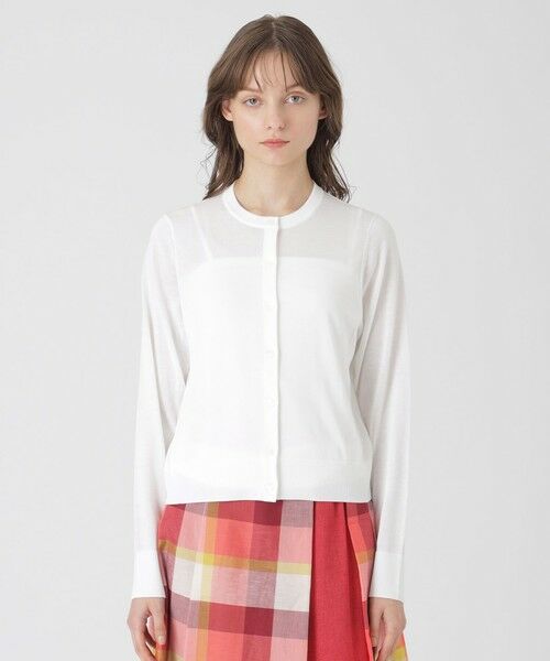 BLUE LABEL / BLACK LABEL CRESTBRIDGE / ブルーレーベル / ブラックレーベル・クレストブリッジ  ニット・セーター | クールファインニットクルーネックカーディガン（ホワイト）