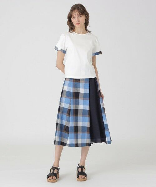 ブルーレーベル　コンパクトピマスムースチェックリボンTシャツ　M カットソー コンパクトピマスムースチェックリボンTシャツ（カットソー