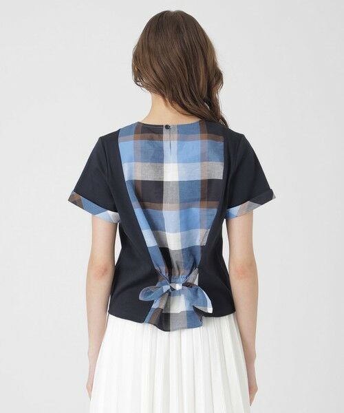 BLUE LABEL CRESTBRIDG チェック柄フリル袖カジュアルTシャツ BLUE LABEL CRESTBRIDG チェック柄フリル袖カジュアルTシャツ