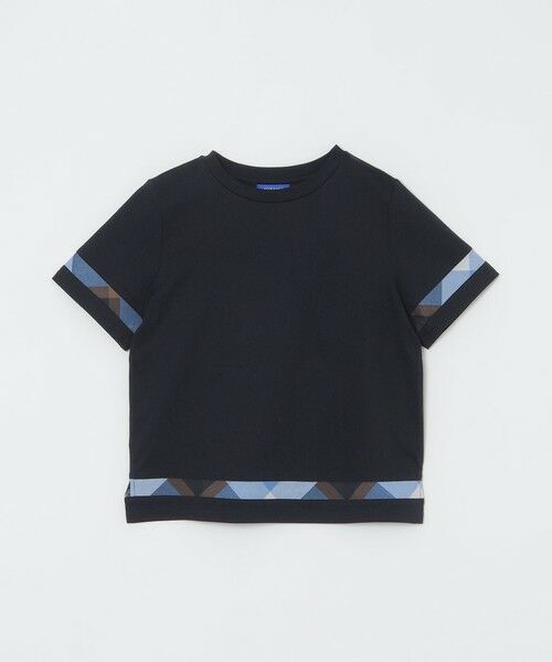 ブルーレーベルクレストブリッジ　オンライン限定　シルケットバイオカットソー黒 セール】 【WEB限定】バイオシルケットスムースチェックラインT