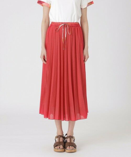 BLUE LABEL / BLACK LABEL CRESTBRIDGE / ブルーレーベル / ブラックレーベル・クレストブリッジ  ミニ・ひざ丈スカート | ガーゼライクツイルプリーツスカート（レッド3）