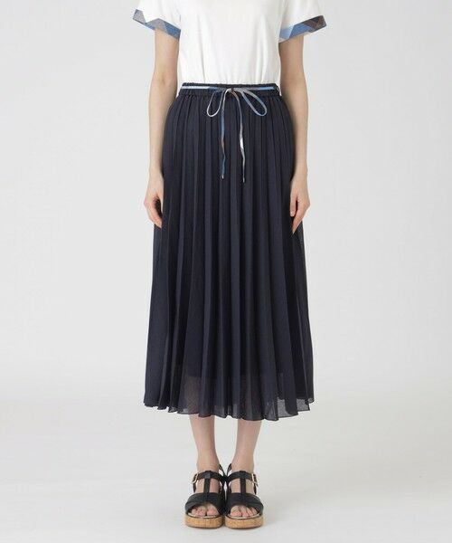 BLUE LABEL / BLACK LABEL CRESTBRIDGE / ブルーレーベル / ブラックレーベル・クレストブリッジ  ミニ・ひざ丈スカート | ガーゼライクツイルプリーツスカート（ネイビー3）