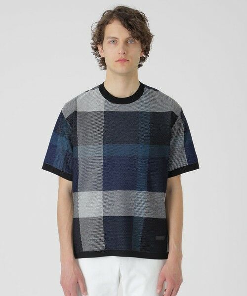 BLUE LABEL / BLACK LABEL CRESTBRIDGE / ブルーレーベル / ブラックレーベル・クレストブリッジ  ニット・セーター | エアメッシュクレストブリッジチェックニットTシャツ（ネイビー1）