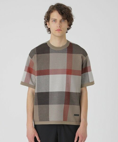 BLUE LABEL / BLACK LABEL CRESTBRIDGE / ブルーレーベル / ブラックレーベル・クレストブリッジ  ニット・セーター | エアメッシュクレストブリッジチェックニットTシャツ（ベージュ2）