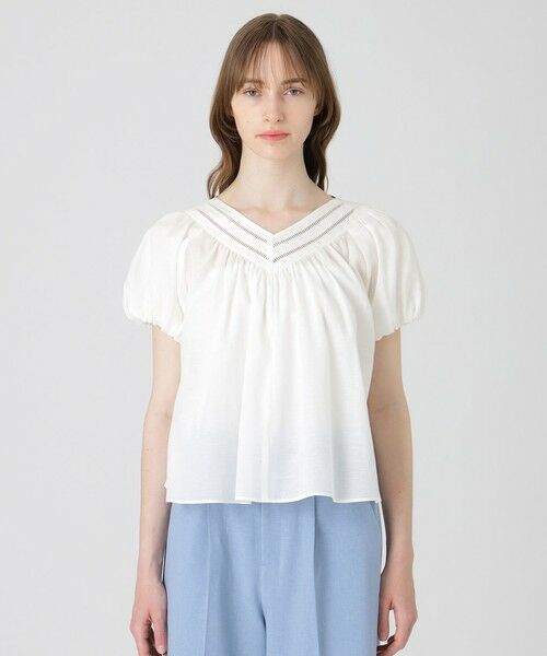 BLUE LABEL / BLACK LABEL CRESTBRIDGE / ブルーレーベル / ブラックレーベル・クレストブリッジ  シャツ・ブラウス | シルキーローンボリュームブラウス（ホワイト）