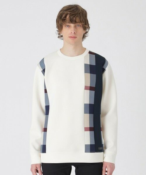 BLUE LABEL / BLACK LABEL CRESTBRIDGE/ブルーレーベル / ブラックレーベル・クレストブリッジ 【一部店舗限定】ストライプパッチワークスウェットシャツ オフホワイト1 S BLUE LABEL / BLACK LABEL CRESTBRIDGE/ブルーレーベル / ブラックレーベル・クレストブリッジ 【一部店舗限定】ストライプパッチワークスウェットシャツ オフホワイト1 S
