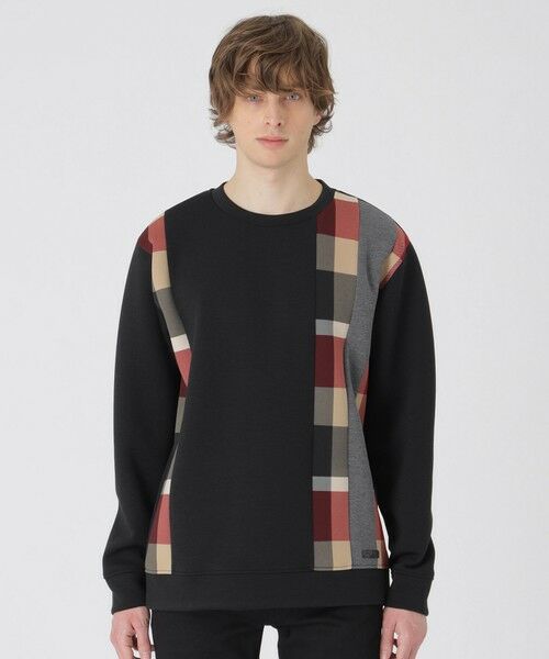 BLUE LABEL / BLACK LABEL CRESTBRIDGE/ブルーレーベル / ブラックレーベル・クレストブリッジ 【一部店舗限定】ストライプパッチワークスウェットシャツ ブラック S BLUE LABEL / BLACK LABEL CRESTBRIDGE/ブルーレーベル / ブラックレーベル・クレストブリッジ 【一部店舗限定】ストライプパッチワークスウェットシャツ ブラック S